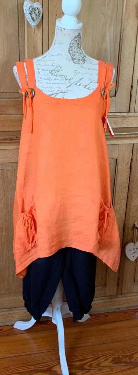 🍊 Bohemian coral & black sleeveless set + white woven leather belt - M/L – photo 3